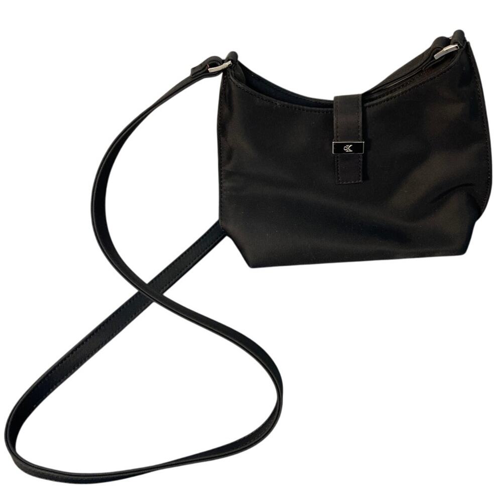 Calvin Klein Black Nylon Crossbody Bag Small Shoulder Bag Silver CK Logo